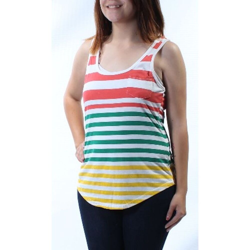 BOBBI & BROOKS Womens White Striped Sleeveless Scoop Neck T-Shirt Size: S